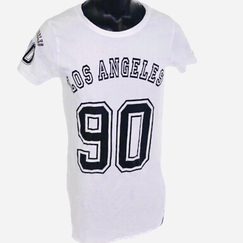 Los Angeles 90 logo extra long tunic tee On Fire scalloped Hem Blokecore